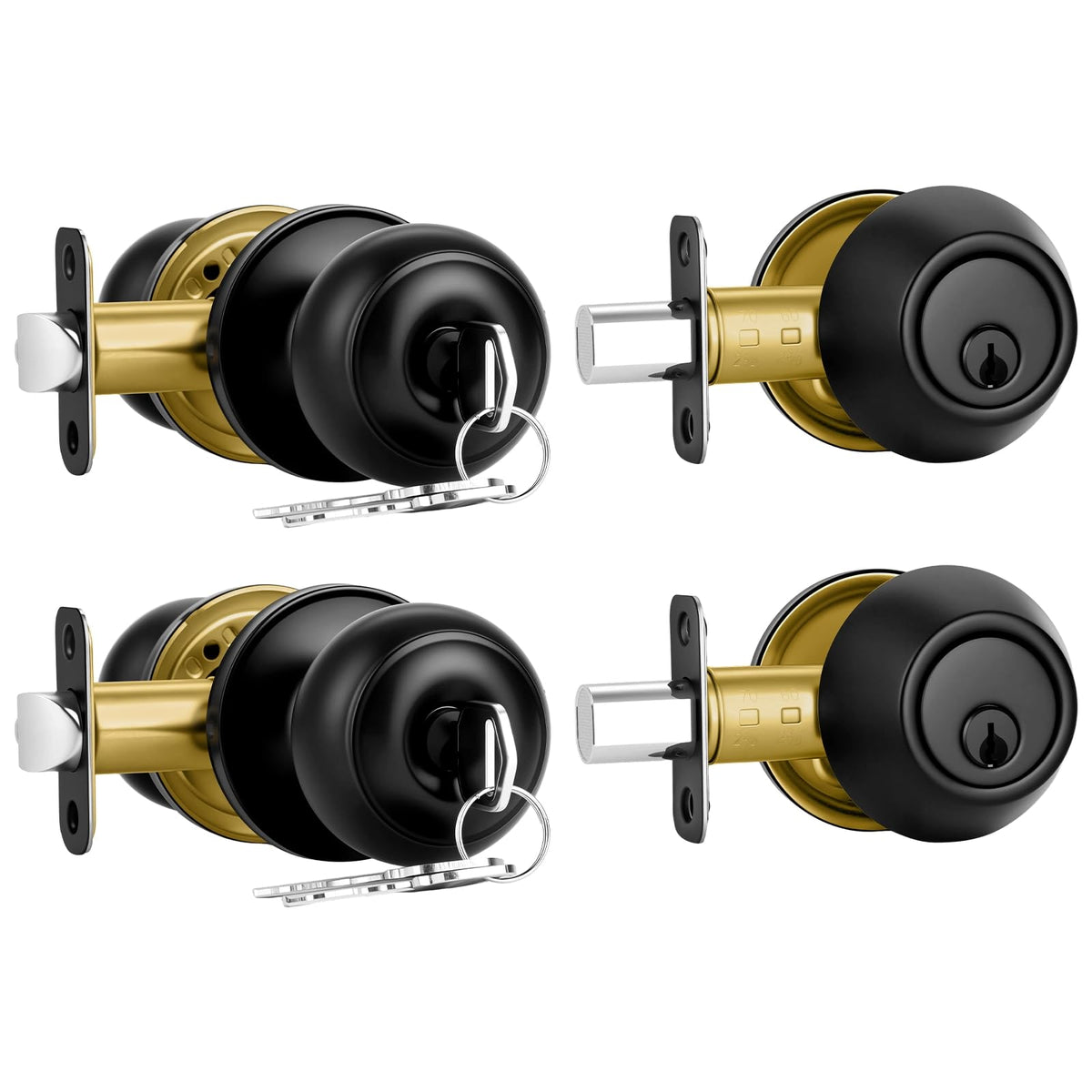 2 Pack Front Door Lock Set Matte Black, Exterior Door Lock Set with Deadbolt, Single Cylinder Deadbolt Lock and Door