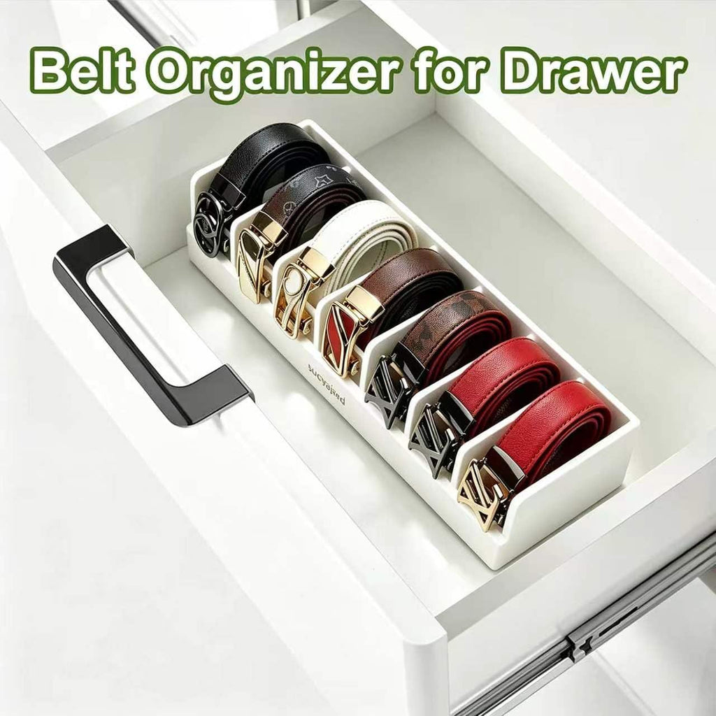 Belt Organizer, 7 Compartments Belt Organizer for Closet and Drawer, Bamboo Tie and Belt Storage Case, Belt Holder