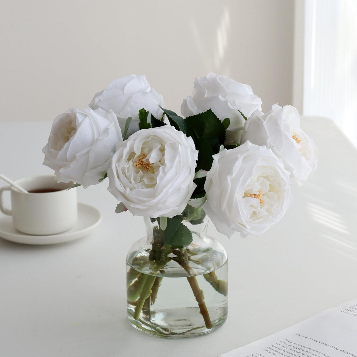 Fake Peonies with Vase, Real Touch Peony Floral Arrangement Centerpiece