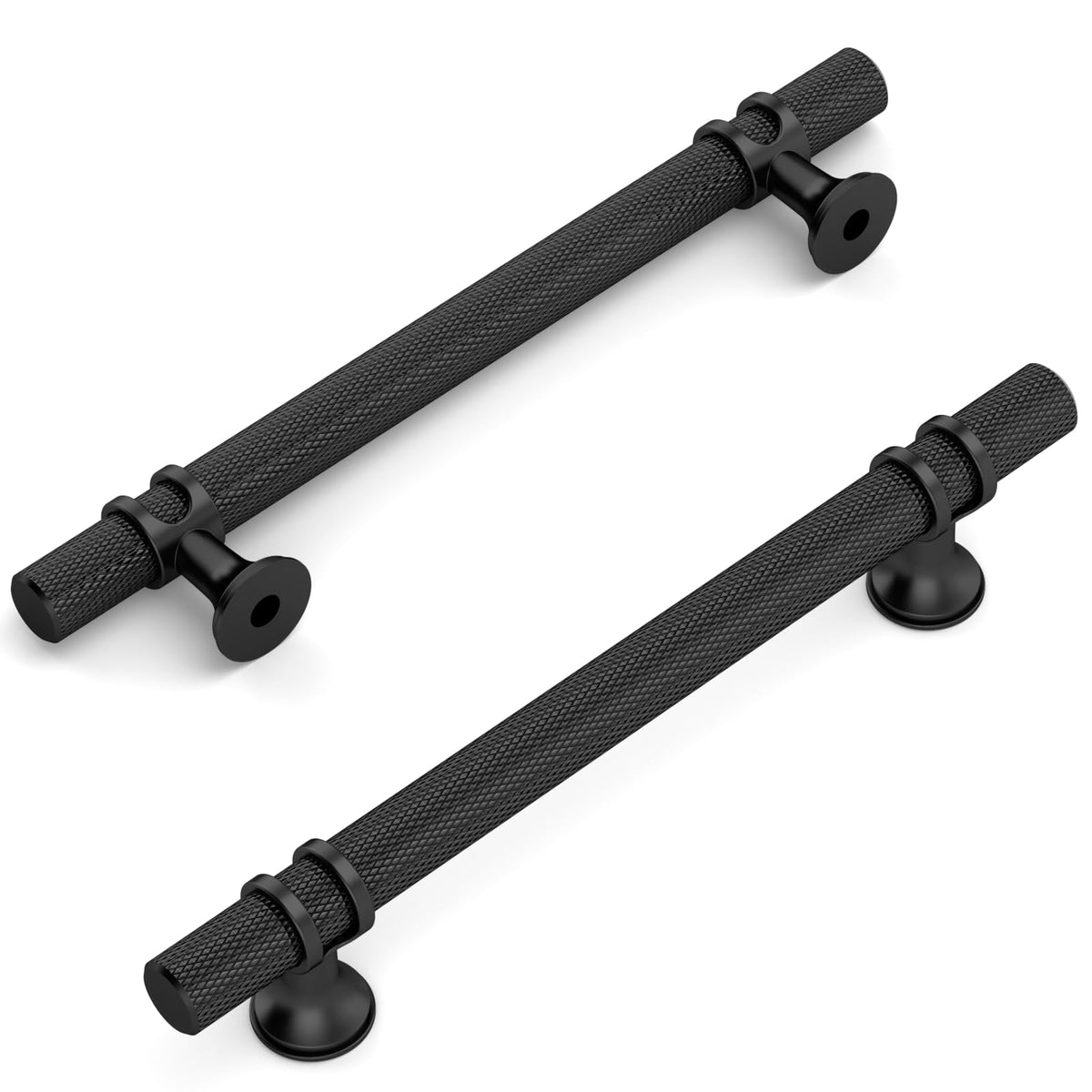 10 Pack Knurled Matte Black Cabinet Pulls 6.3 Inch Hole Center Kitchen Cabinet Handles for Drawer, Cupboard and