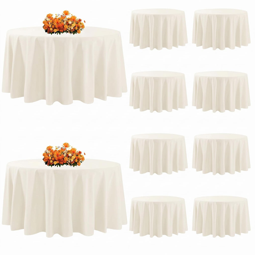 10 Pack Round Tablecloth 90 Inch Ivory, Polyester Fabric Round Table Cover, Stain & Wrinkle Resistant Washable Table