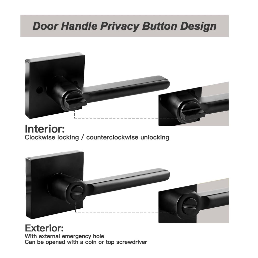 Matte Black Privacy Door Levers, 8 Pack Interior Reversible Locks