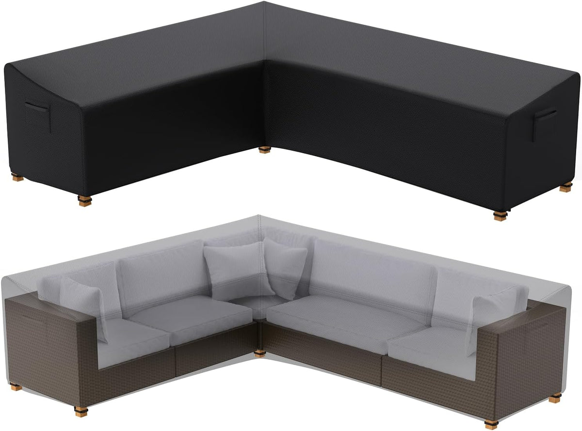 L-Shaped Patio Sectional Sofa Cover, Waterproof Outdoor Sectional Cover, Heavy Duty Garden Furniture Cover with Air