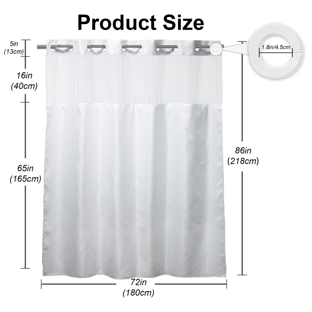 White Waffle Weave Shower Curtain with Snap in Liner Polyester Fabric Hotel and Spa Bathroom Decor Set Waterproof
