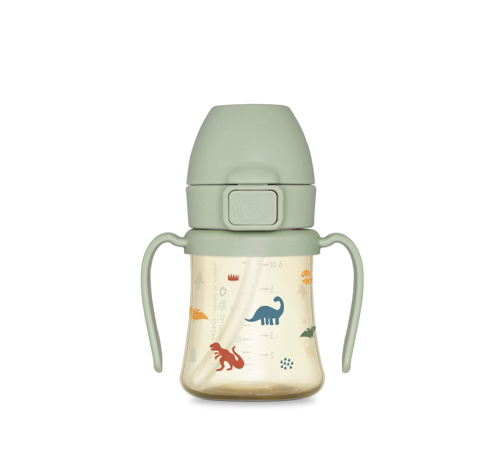 Flip Top Spill Proof Sippy Cup, PPSU, BPA Free, 6 oz, Stage 2 Straw for Toddlers (Dinosaur)