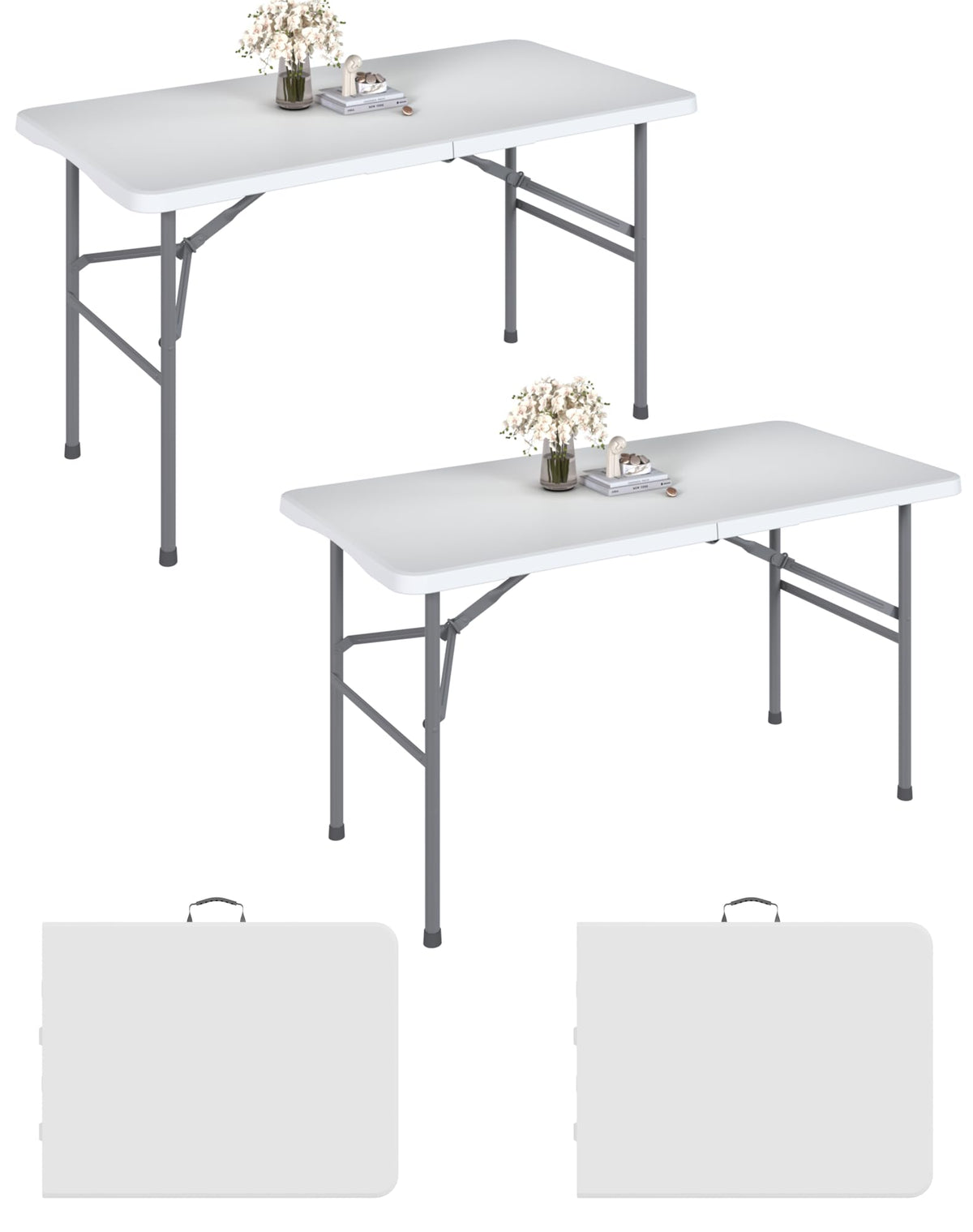 4FT White Folding Table for Camping, Parties, Meeting, 2 Pack