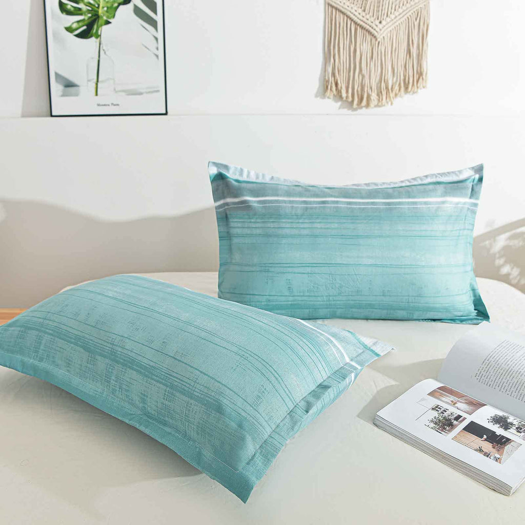 Blue Grey Striped Duvet Cover - Teal and Gray Stripe Printed Pattern Reversible Microfiber Comforter Cover