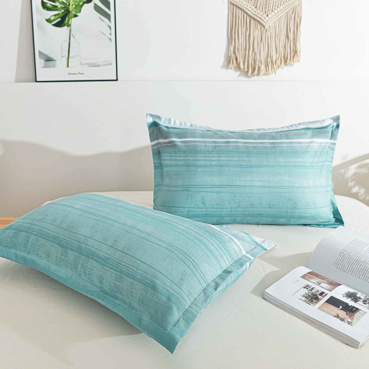 Blue Grey Striped Duvet Cover - Teal and Gray Stripe Printed Pattern Reversible Microfiber Comforter Cover