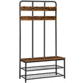 Hall Tree with Bench, Entryway Bench with Coat Rack, Mud Room Rack with 12 Double Hooks and Shoe Storage, Coat Tree