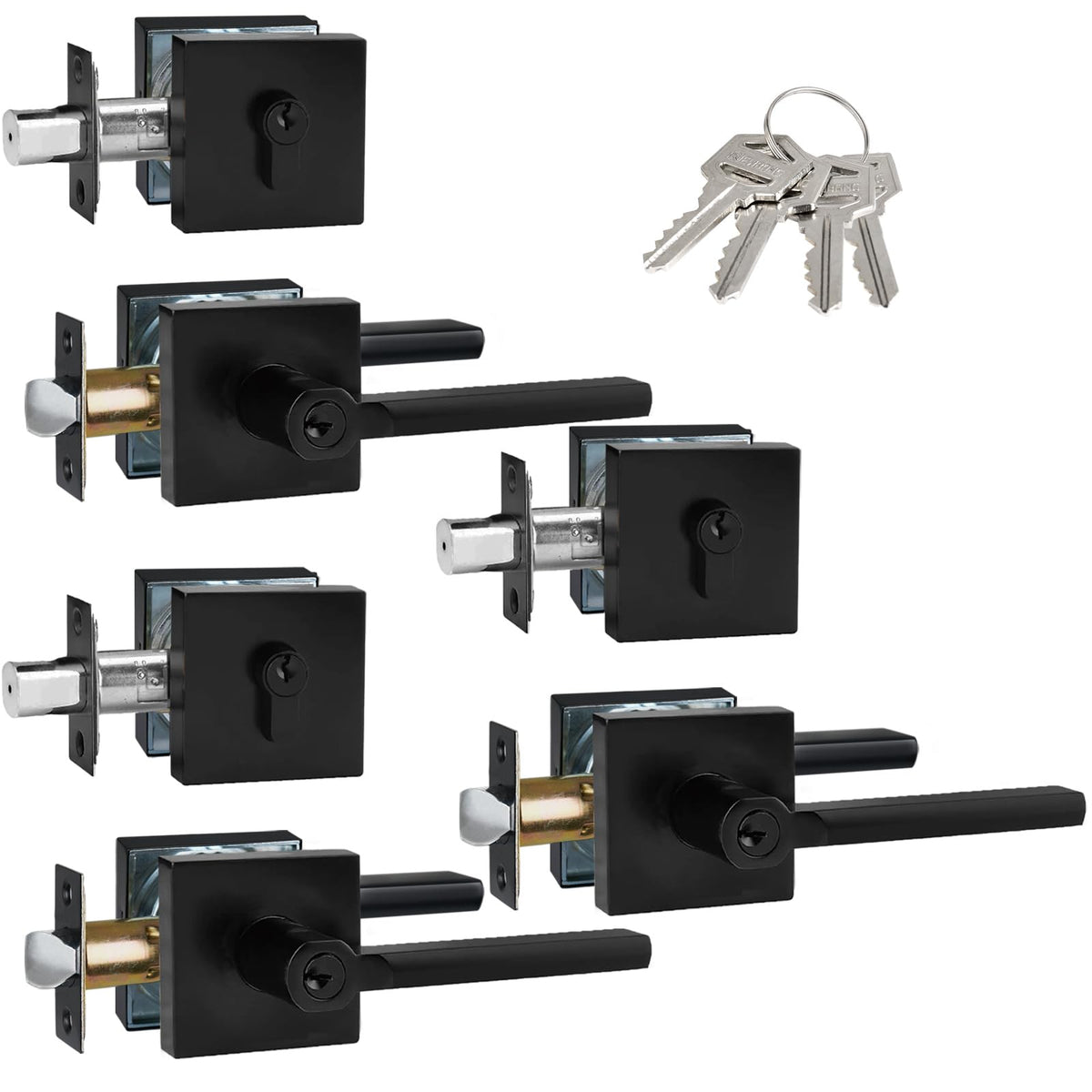 Keyed Alike Entry Door Lever with Single Cylinder Deadbolt, 3 Sets