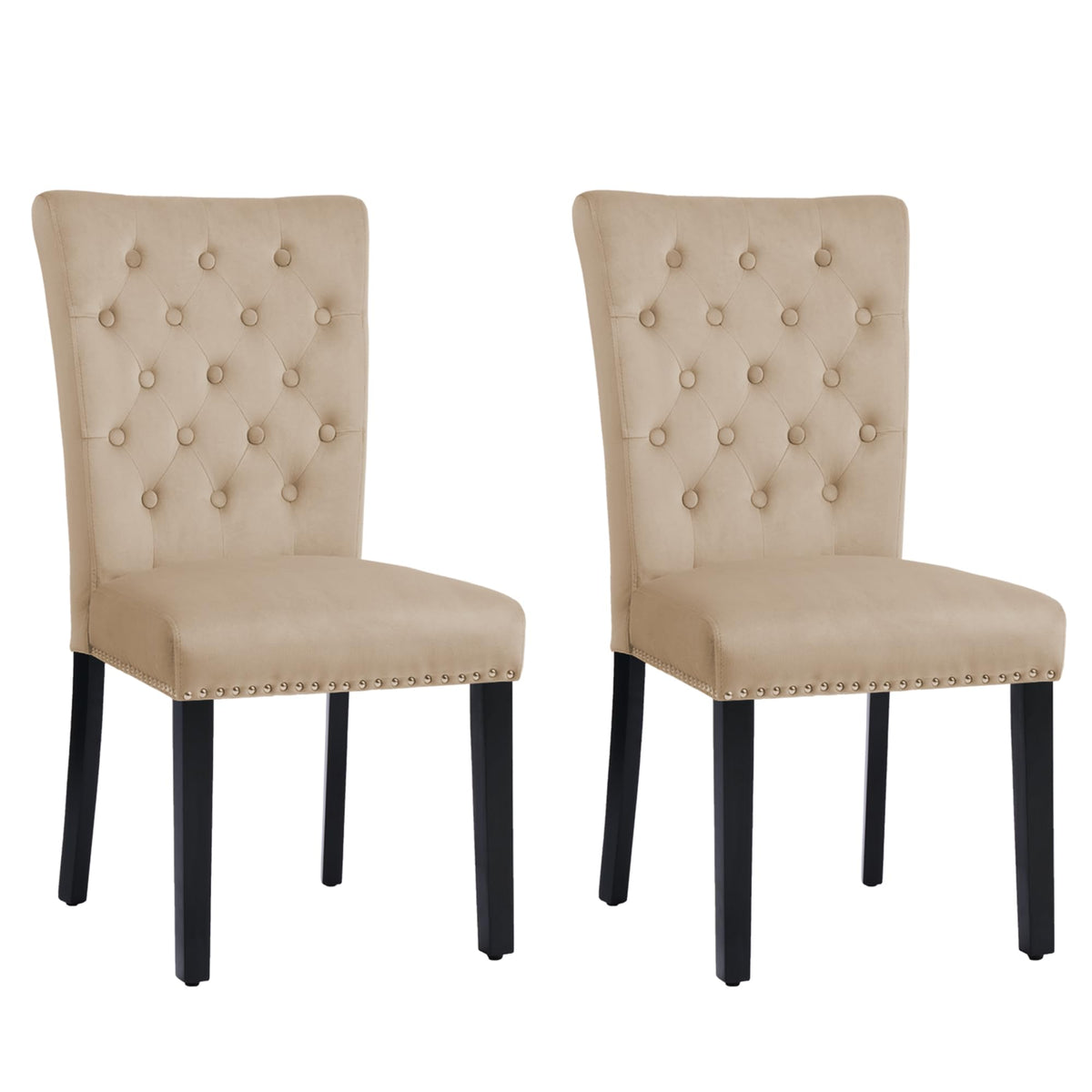 Velvet Dining Chairs Set of 2, Parsons Kitchen Chair, Camel