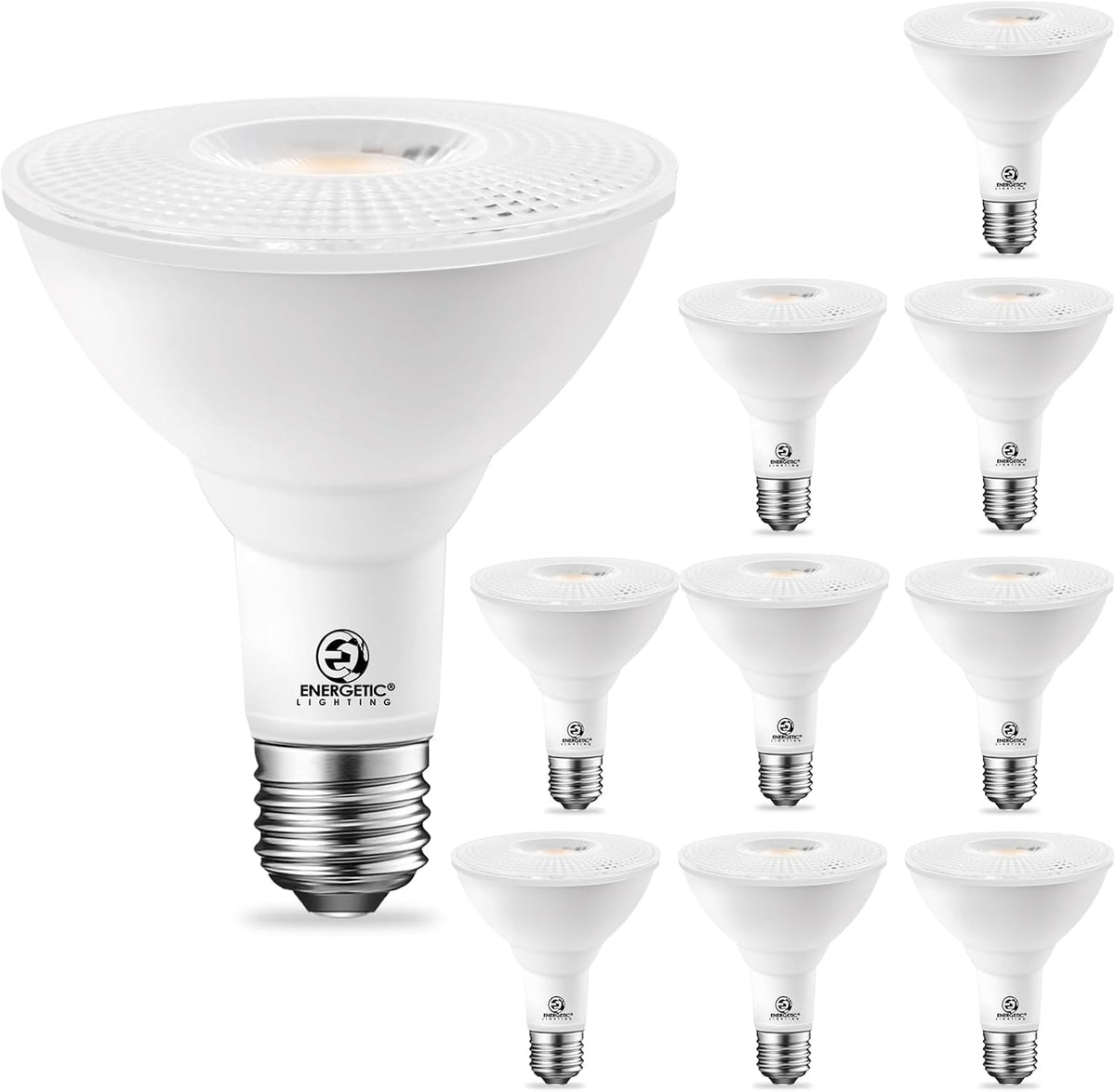 Energetic 10 Pack PAR30 LED Bulb Flood Light, 10W=75W Dimmable, E26 Base
