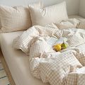 Gingham Comforter Set Beige Bedding Set and 2 Pillowcases