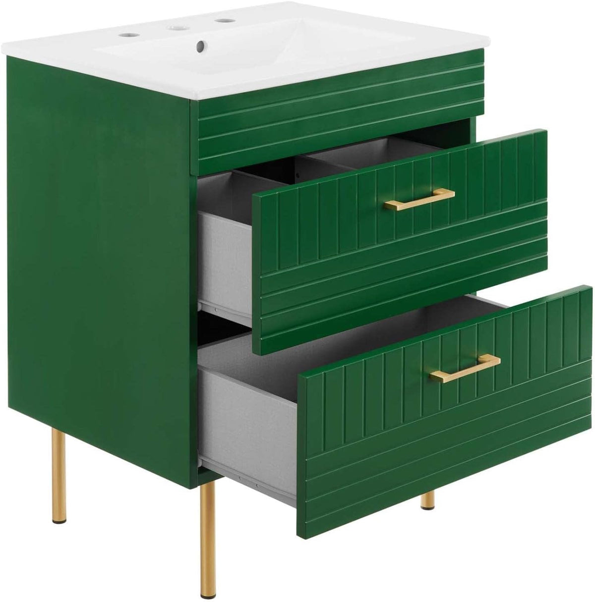 24-Inch Bathroom Vanity with Sink – Freestanding Cabinet, Modern Design, Green Finish