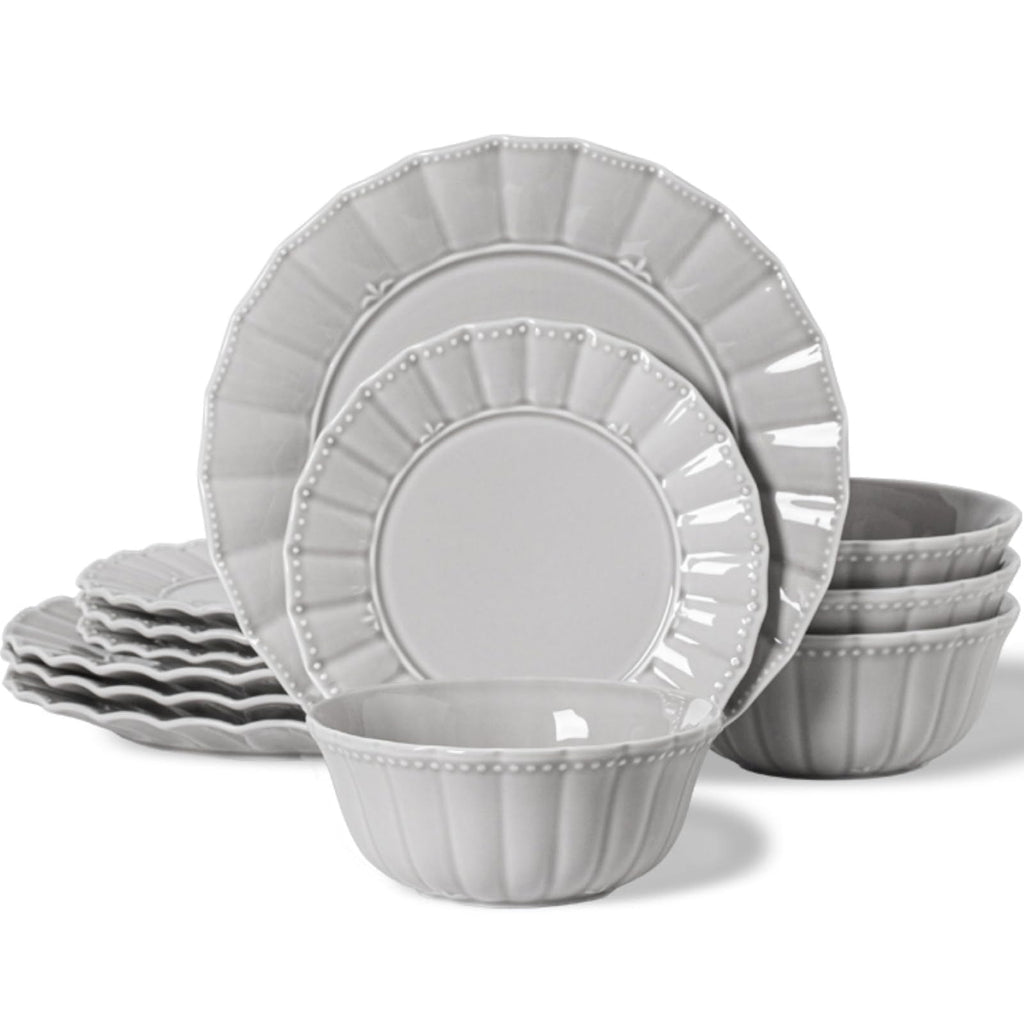 Dinnerware set, 12 Piece plates and bowls sets for 4, Ceramic Modern dish set for party, Porcelain dish set, House