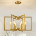 Modern Gold Chandelier 6 Light Height Adjustable Geometric Metal Farmhouse Hanging Light Fixture for Dining Room Over