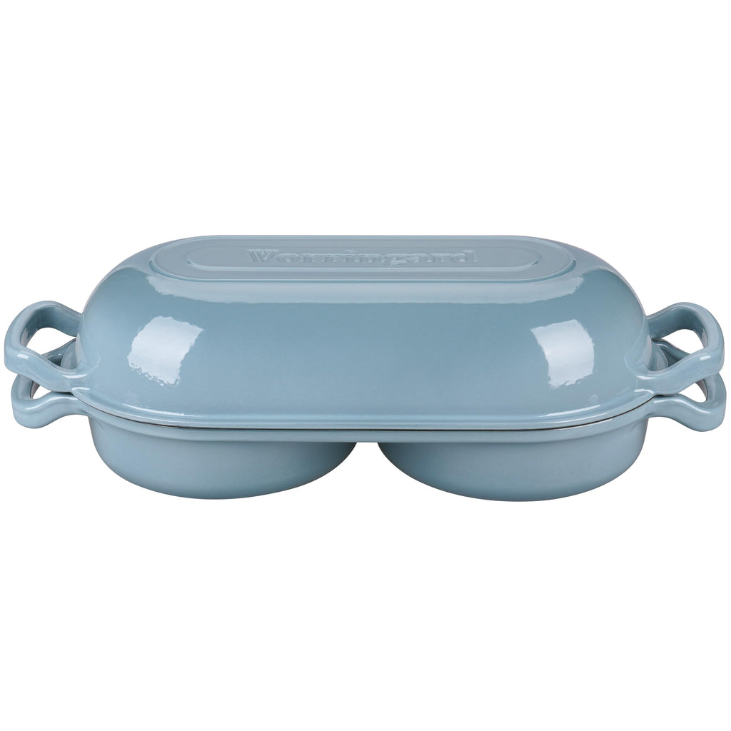 Enameled Cast Iron Double Dutch Oven with Lid, Dual Round Loaf Pan, Bread pan made Sourdough Bread Baking, Sea salt