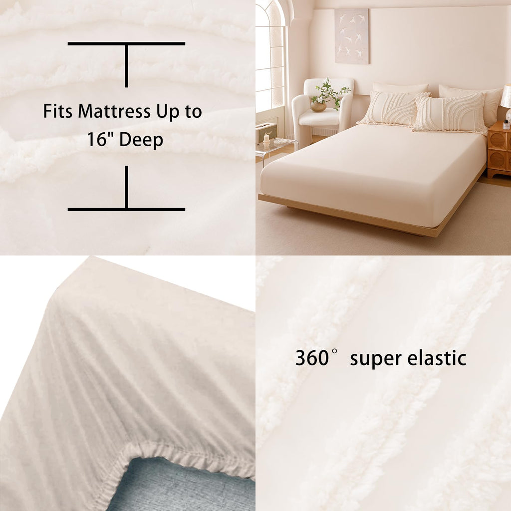 Beige Comforter Set - 7 Pieces Bed in a Bag, Premium Comforters Bed Set Tufted Shabby Chic Bedding