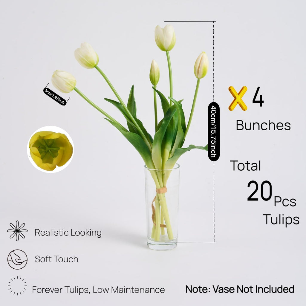 20Pcs Artificial Tulips Flowers Real Touch Latex - Faux Tulips Bouquet Decor, Wedding Centerpieces, Spring Floral