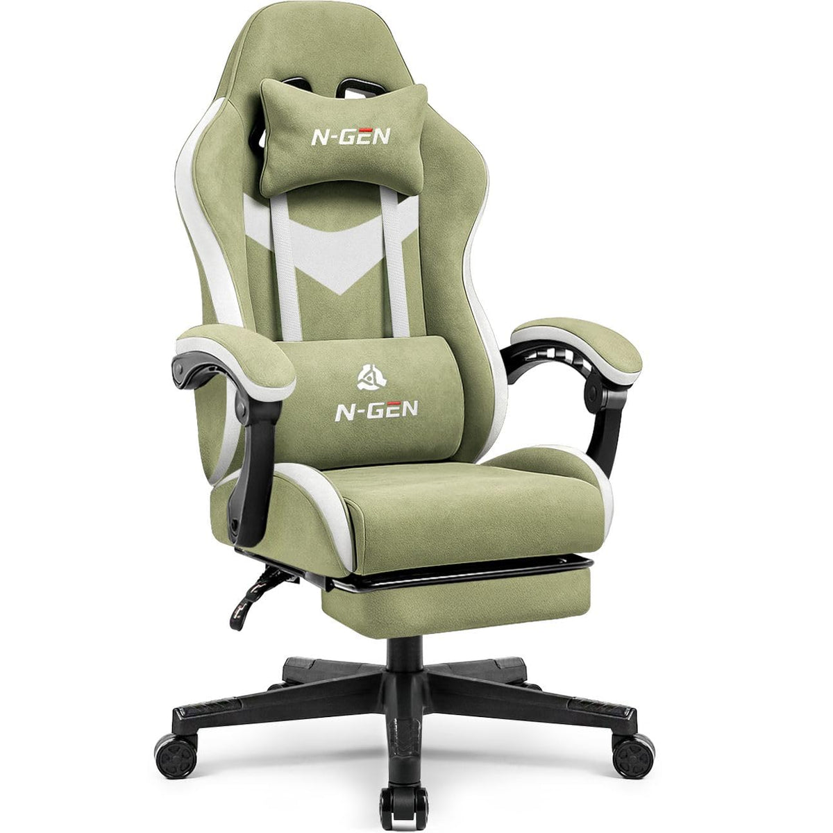 Gaming Chair, Lumbar Support with Breathable Fabric, Green