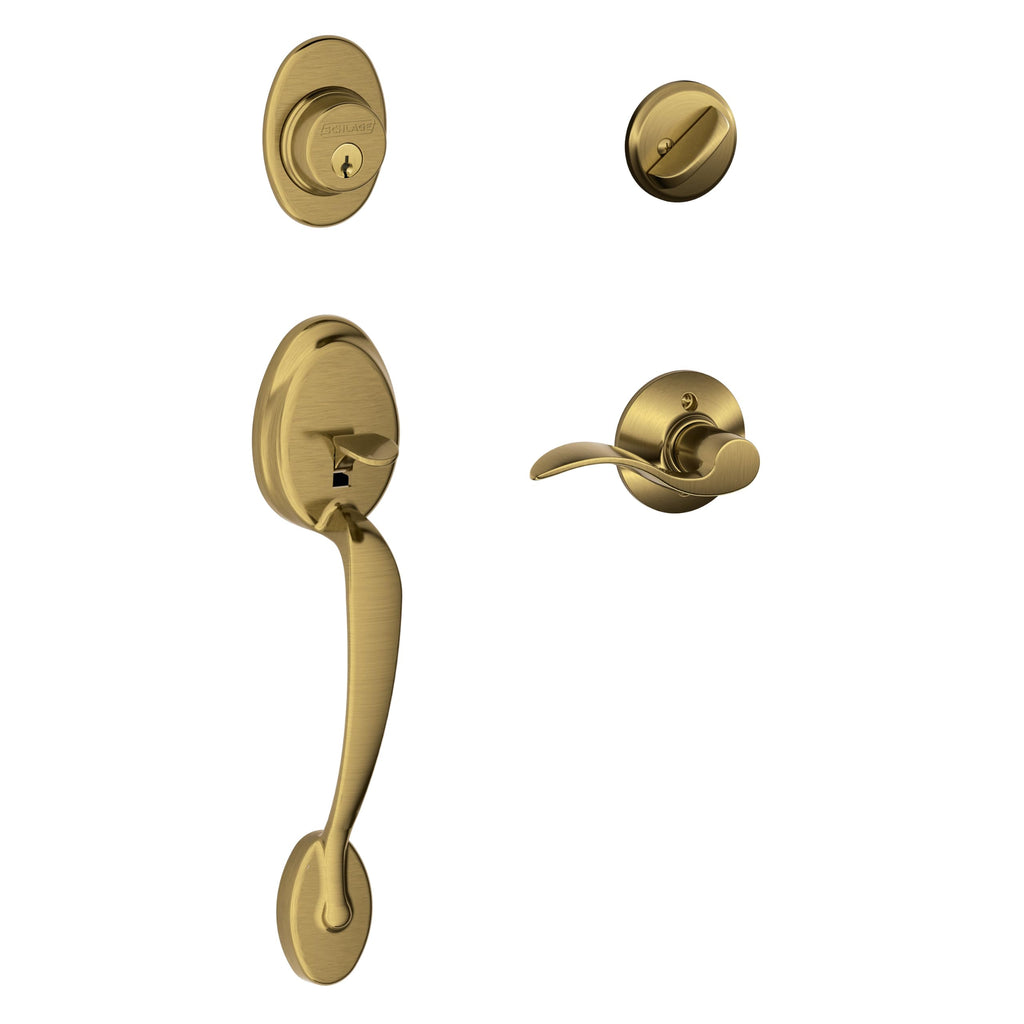 Front Door Handleset, Right Hand Accent Lever, Antique Brass