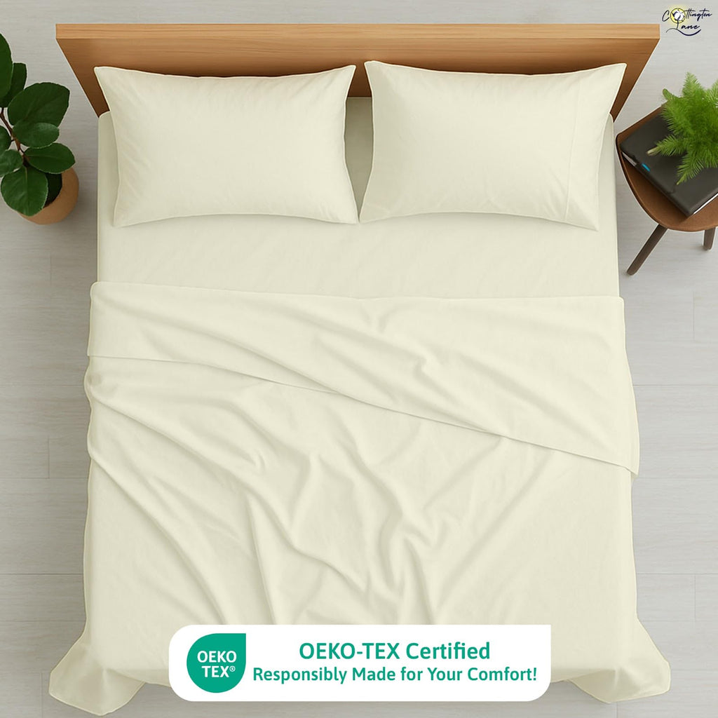 Sheet Set, 100% Egyptian Cotton Premium Hotel Quality 4 Piece Sheets Sets, High Thread Count Ivory