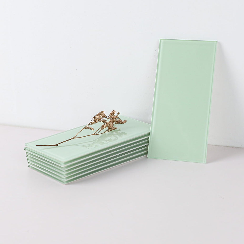 Peel and Stick Glass Tile Green Backsplash, 3" x 6" Subway Glass Backsplash Bathroom (40-Piece)