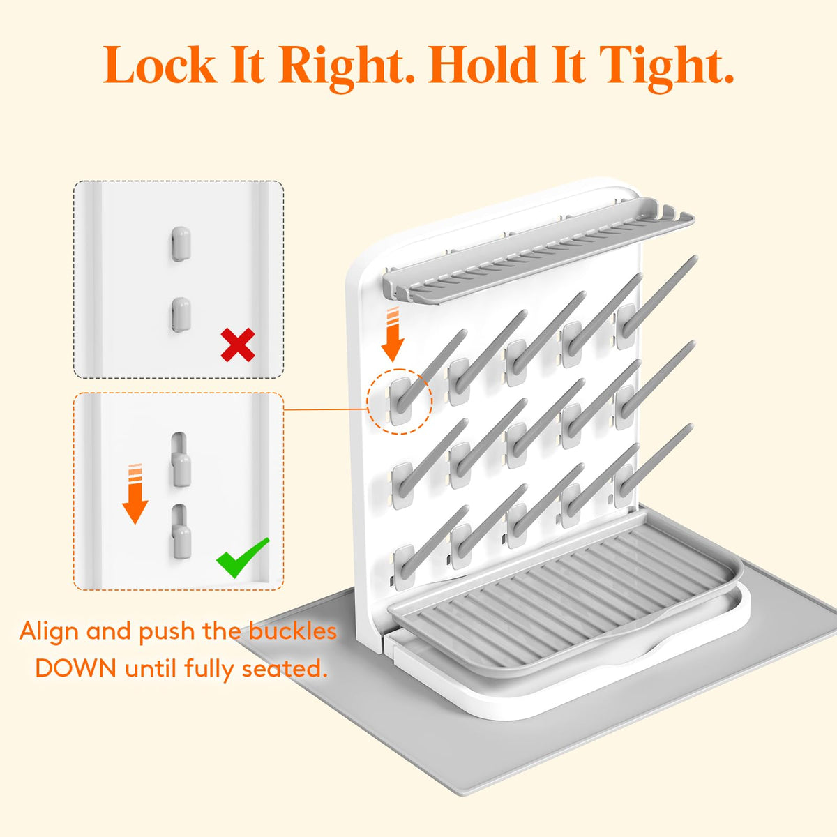 15-Hooks Baby Bottle Drying Rack with Drain Mat for Countertop