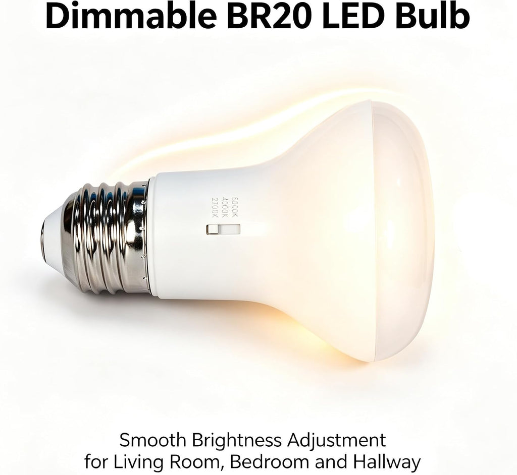10 Pack 3CCT BR20 LED Bulb, Warm White 2700K LED Dimmable 4000K 5000K BR20 50 Watt 60W Replacement 8W Floodlight LED