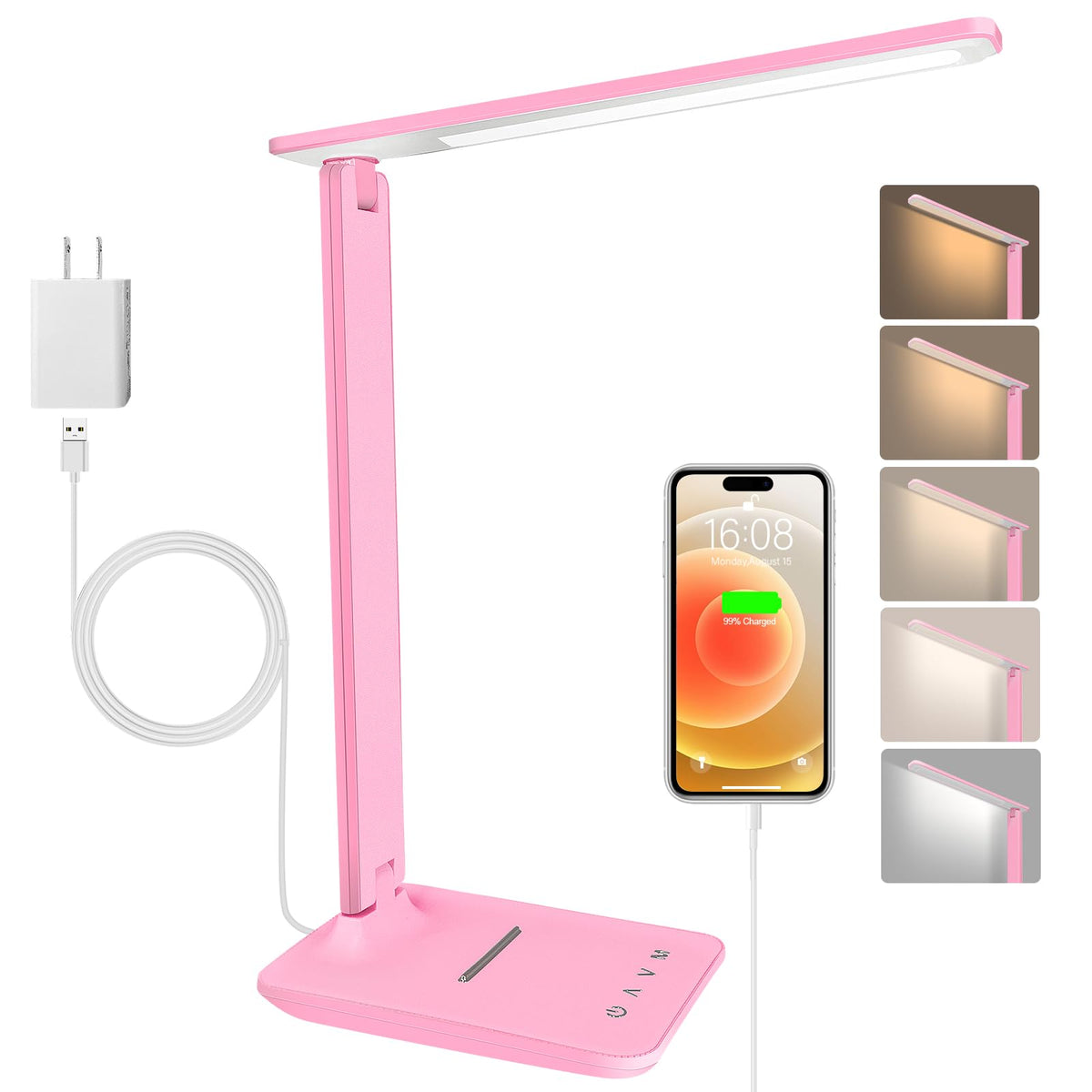 Crown LED Desk Lamp Dimmable Table Lamp Reading Lamp with USB Charging Port, 5 Lighting Modes, Sensitive Control