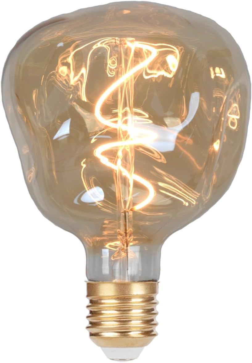 5W Oversized Irregular LED Light Bulb, 5-Inch (G125) Decorative Amber Glass Bulb, Flexible Spiral Filament, 2200K