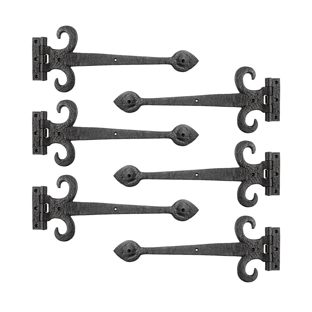 Black Wrought Iron Strap Hinge 15.5" Fleur De Lis Style Flush Mount Heavy Duty Spade Tip Strap Gate and Door Hinges