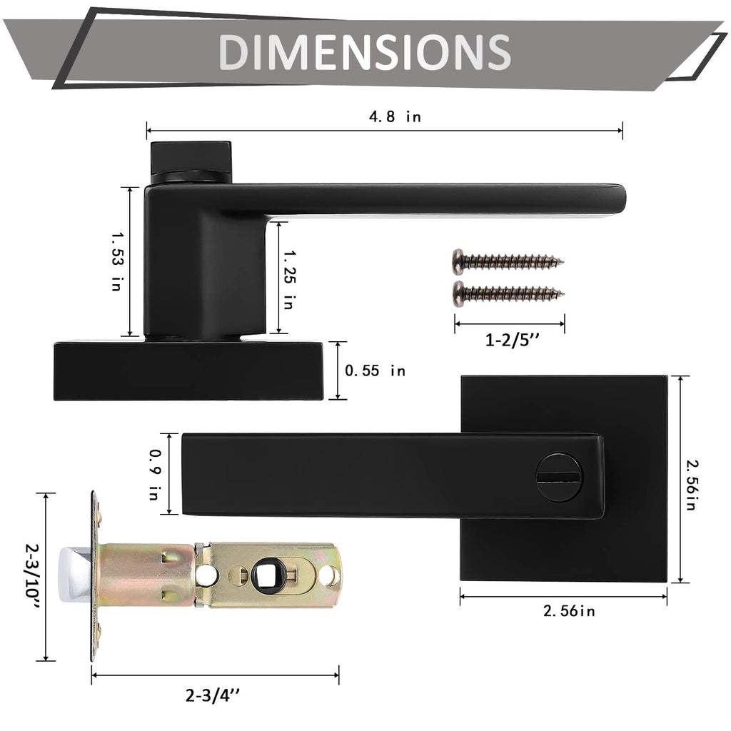 10 Pack Square Privacy Door Levers Black Privacy Door Lock Handleset Keyless Lockset Door Knobs Interior Handles