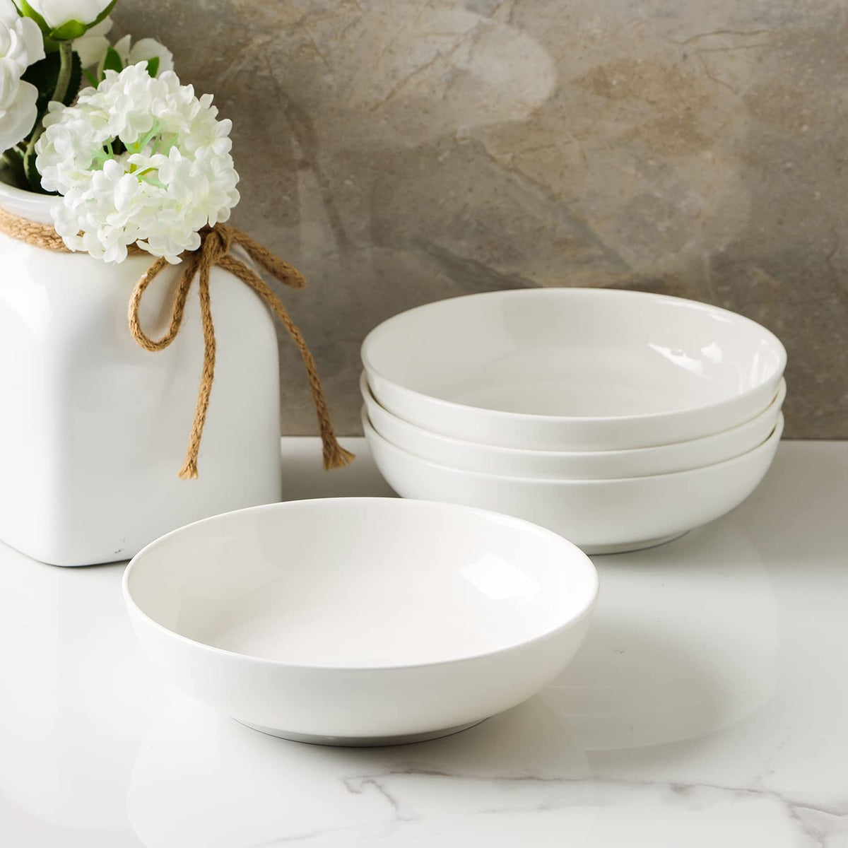 Lain Gabrielle Bone China Dinnerware Set, 12-Piece Service for 4, Solid White
