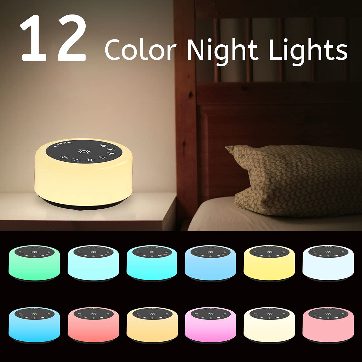 Soother Sleep Sound Machine Night Light White Noise Machine with 30 Sounds & 12 Color Night Lights for Baby Kids Adults