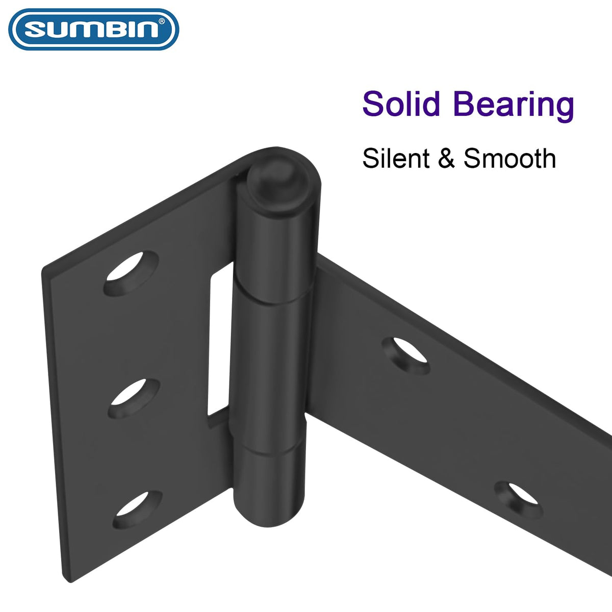 8 Inch Black T-Strap Shed Hinges, Heavy Duty Gate Strap Hinges for Barn Door, Shed or Wooden Fences (4 Pack)