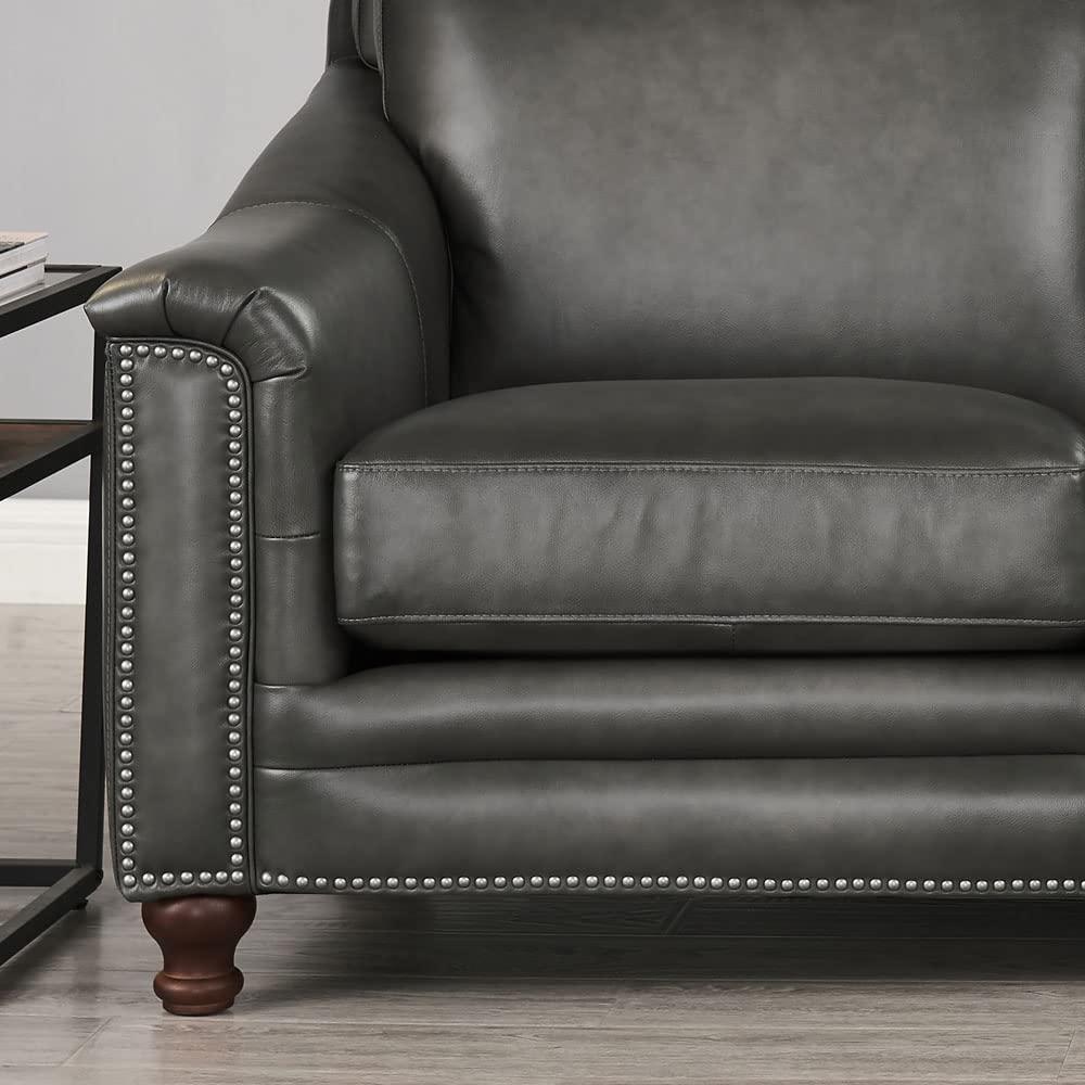 Belfast Top Grain Leather Sofa Couch, 91.5", Ash Gray, Feather Down, Memory Foam and Springs Seating