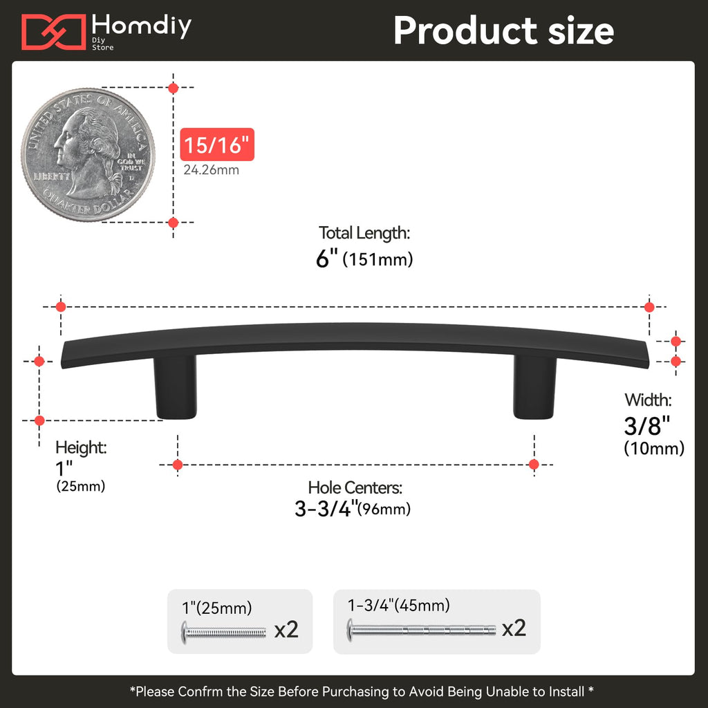 50 Pack Matte Black Cabinet Pulls, Solid Zinc Alloy, 3-3/4 Inch CC