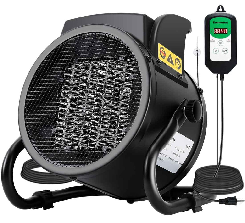 Greenhouse Heater with Thermostat, 1500W Electric Heater Auto Temperature Control Kit Digital Display, Fast Heating