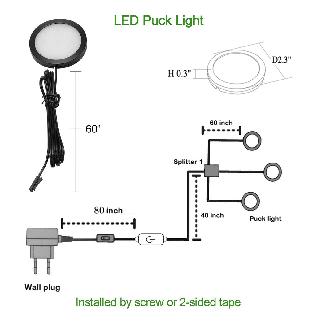 Under Cabinet LED Black Cover Puck Lighting Kit with Touch Dimmer Switch Cupboard Closet Lighting (3 Lights,Warm