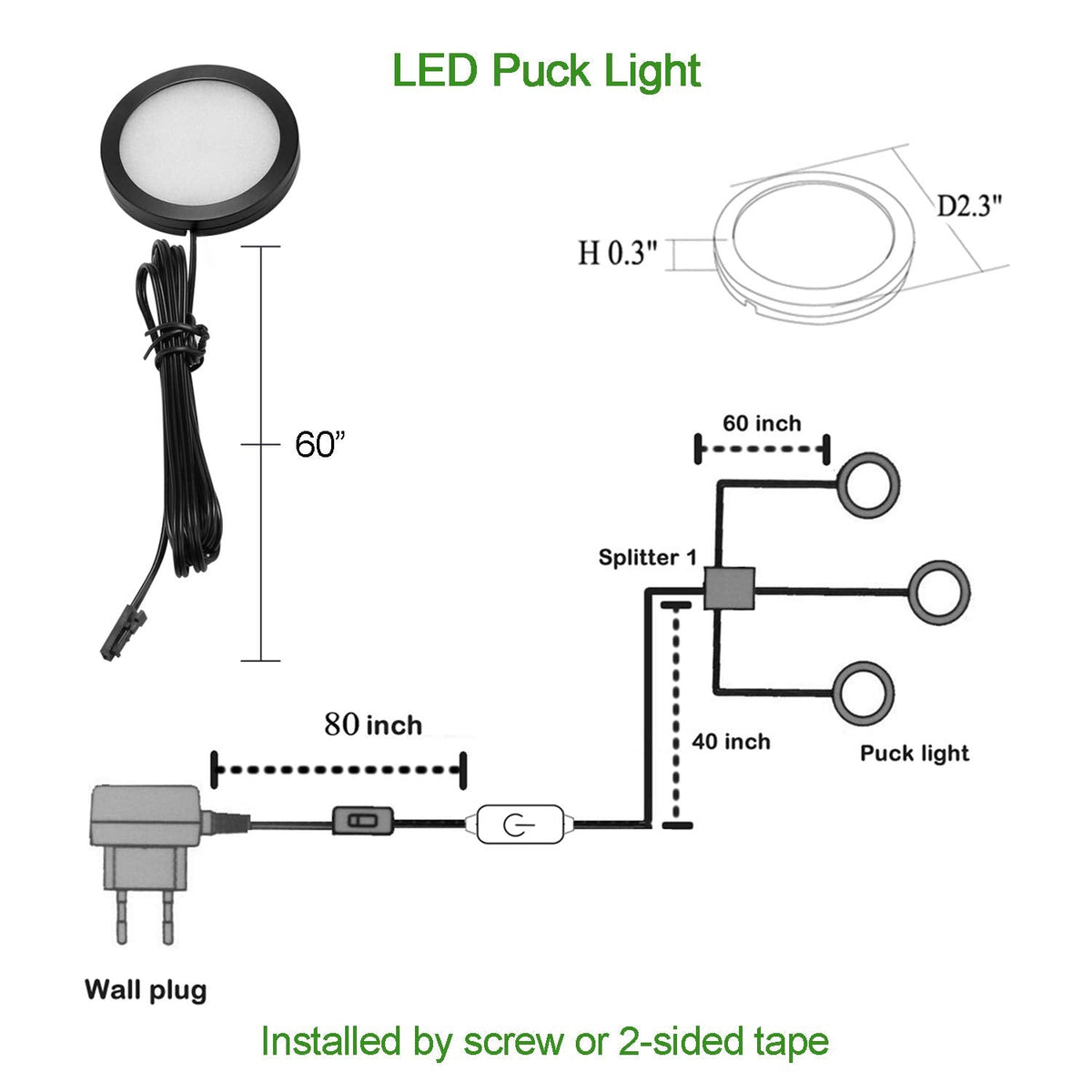 Under Cabinet LED Black Cover Puck Lighting Kit with Touch Dimmer Switch Cupboard Closet Lighting (3 Lights,Warm