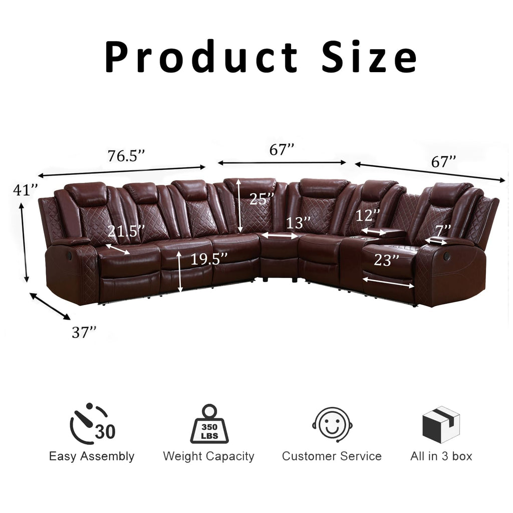 PU Leather Power Recliner Sectional, L-Shape Reclining Couch