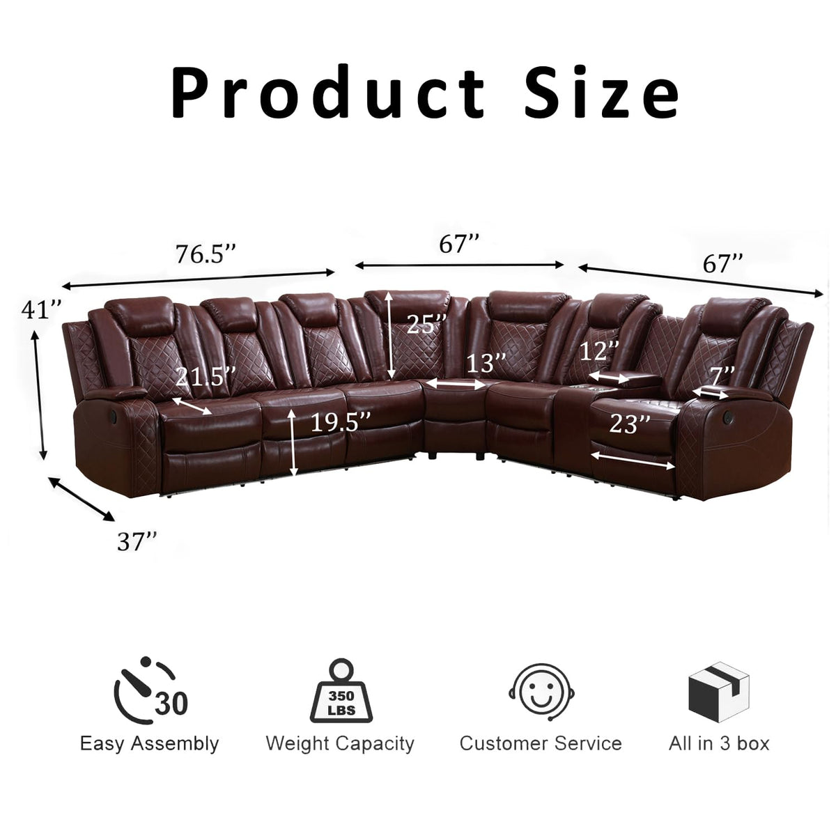 PU Leather Power Recliner Sectional, L-Shape Reclining Couch
