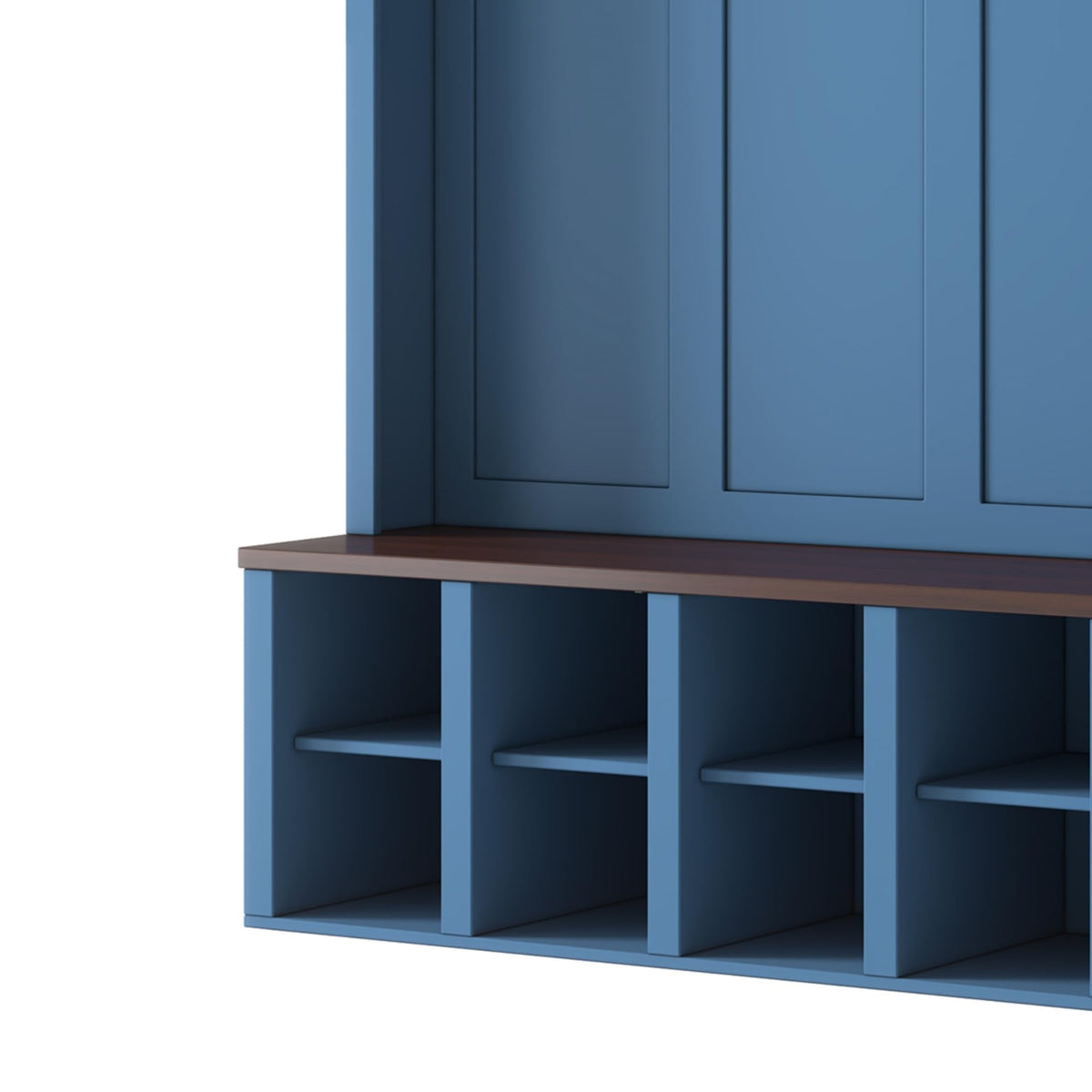 Hall Tree with Bench & Shoe Storage, Farmhouse Wood Coat Rack, Blue