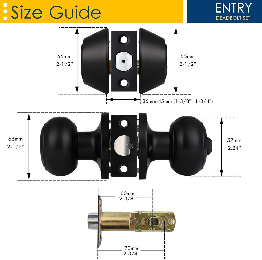 4 Pack Keyed Alike Entry Door Knobs and Double Cylinder Deadbolt Lock Combo Set, Matte Black Finished Door Lock Set