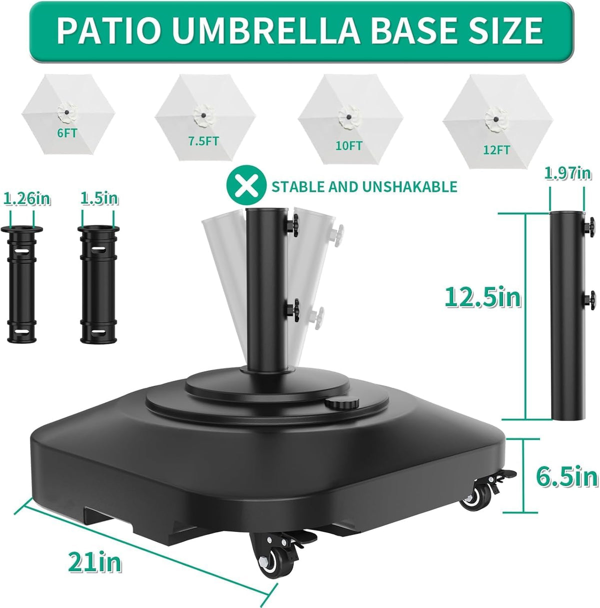 Extra Large Fillable Umbrella Base with 5 Wheels