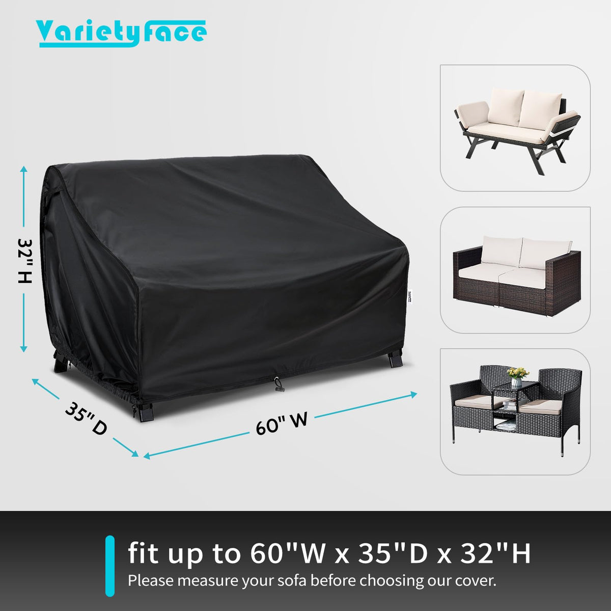 Outdoor Loveseat Cover Waterproof, Fit 60W x 35D x 32H inch