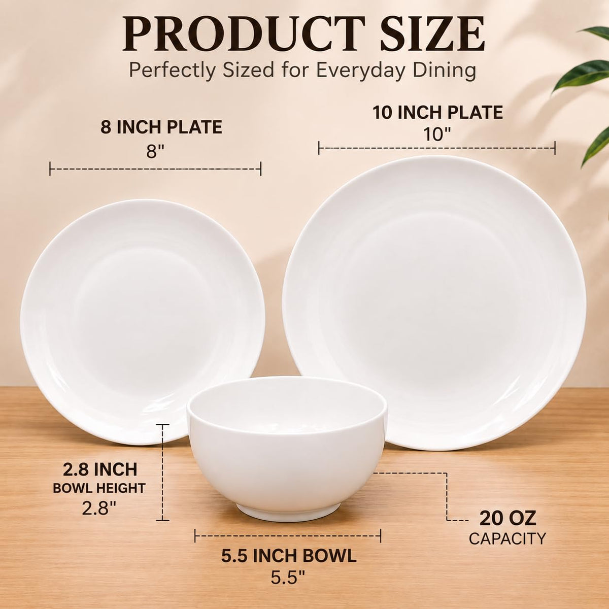 Plates and Bowls Set, 12 Piece Porcelain Dinnerware Set for 4, White Dishes Set for Everyday Dining, Dishwasher