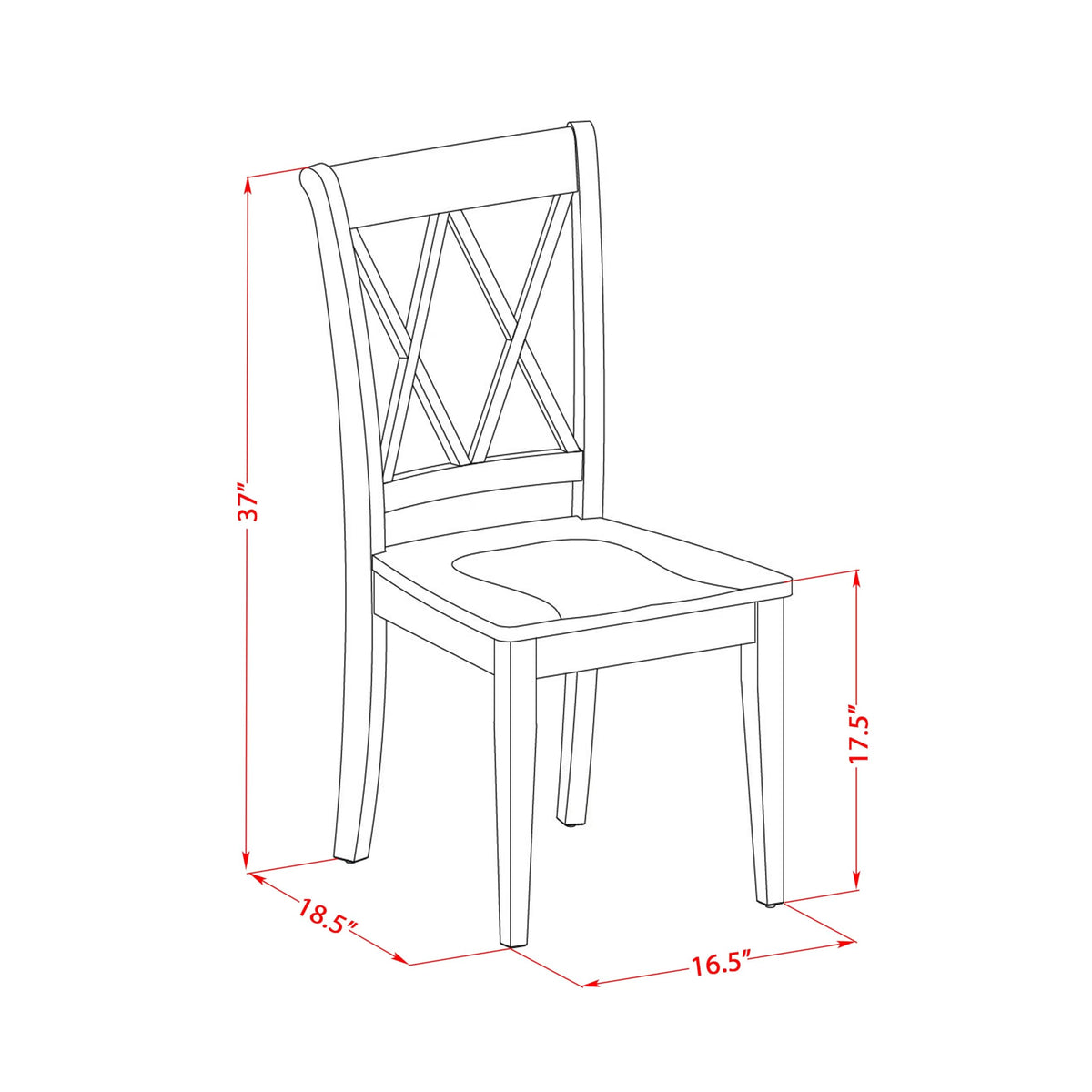 West Furniture CLC-ESP-W Clarksville Dining Room Chairs - Double Cross Back Wood Seat Chairs, Set of 2, Espresso