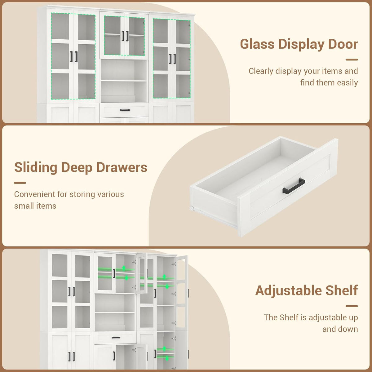 80" Tall Kitchen Pantry Storage Cabinet with Doors and Shelves | Freestanding Kitchen Hutch Pantry Cabinet with Glass